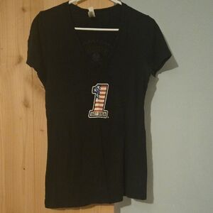 Harley-Davidson Black V-Neck Tee with Patriotic Logo